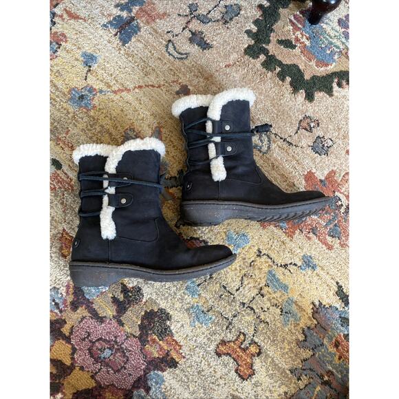 UGG Boots Womens 6 Caspia Ankle Bootie Matte Black Leather Shearling Fur - Picture 7 of 15